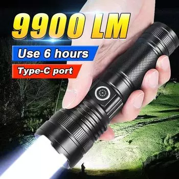 9900LM светодиодные фонари высокой мощности, белый лазерный фонарик сверхдальнего действия, перезаряжаемый мощный фонарик, ручной фонарь built in battery чёрный
