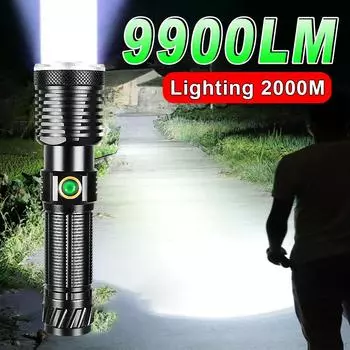 9900LM Ультра мощный фонарик 5000 мАч перезаряжаемый светодиодный фонарик высокой мощности 2000 м дальний фонарь уличный фонарь для кемпинга no battery