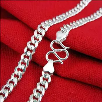 990 футов серебряное ожерелье мужская приливная нога серебряная лошадь кнут цепь ключица женская плоская цепь толстое ожерелье 45CM