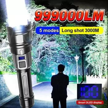 999000LM светодиодные фонари высокой мощности водонепроницаемый зум рабочий свет 3000M наружное освещение кемпинг рыболовный фонарь перезаряжаемая лампа no battery