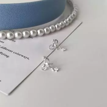 999 sterling silver love zircon stud earrings women s exquisite sweet bow earrings simple and small new earrings 999 silver