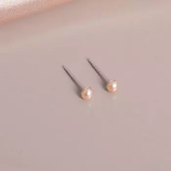 999 Sterling Silver Women s Natural Freshwater Pearl Simplicity Stud Earrings [3mm] Pink Pearl 1 Pair