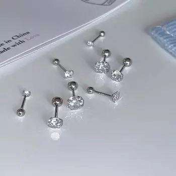 999 стерлингового серебра циркония серьги-гвоздики с винтовыми бусинами ушные пробки со стразами простые темпераментные повседневные универсальные серьги в стиле ins