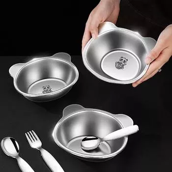 99.9% Anti-bacterial 316L Stainless Steel Baby Care Bowl LFGB Certificate Children Feeding Plate Cute Kid s Dish with Fork Spoon