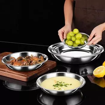 99.9% Anti-bacterial Dish LFGB Certificated 316 Stainless Steel Plate 14cm~28cm Diameter Fall Resistant Tableware for Restaurant