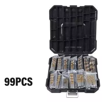 99 Pieces Titanium Twist Drill Bit Set, High Speed Steel, Size from 1/16 Up to 3/8 , Ideal Drilling in Wood/Cast Iron Anti-rust