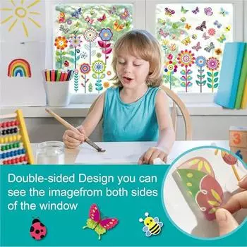 99 шт. Наклейки на окна в виде цветка бабочки, набор наклеек на стену, водонепроницаемые прозрачные виниловые наклейки для украшения дома, легко отклеиваются и наклеиваются на стену/окно разноцветный
