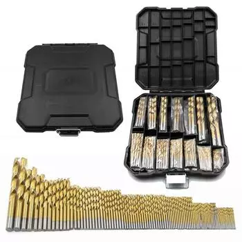 99 шт титановых спиральных сверл для деревообработки, открывалка для отверстий, стальная пластина, сверлильный инструмент, набор в пластиковой коробке