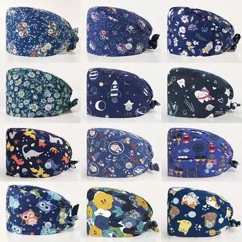 99Styles Хирургическая шапочка с принтом, пышная хлопковая эластичная шапочка медсестры, маслонепроницаемая, пыленепроницаемая, регулируемая