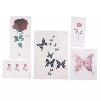 9/10 листов бабочка роза водонепроницаемые временные татуировки наклейки рука лодыжка женская поддельная татуировка ключица цветок искусство тату