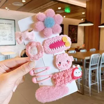 9/10pcs Winter Plush Hair Pin Cute Floral Bow Barrettes for Girls Baby Headwear Girls Kids Hair Accessories Princess Hair Clips