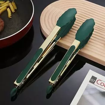 9/12 дюймов, зеленое золото, силиконовые щипцы для еды, нержавеющая сталь, гриль для барбекю, зажим для стейка, кухонный зажим для сервировки салата, хлеба, посуда