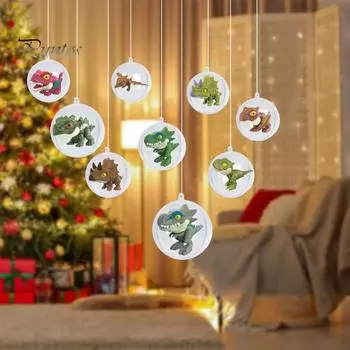 9/12 шт. прозрачных рождественских шаров, самодельные заполняемые рождественские шары с фигурками уток и динозавров, переливающиеся шары, украшения для декора рождественской елки C