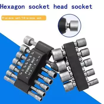 9/14 шт. торцевая головка для гаечного ключа, насадка с шестигранной ручкой, набор торцевых головок, ручная дрель, электрическая отвертка, аксессуары