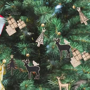 9/16Pcs Рождественские украшения Праздничные декоративные милые рождественские елки Лось Снежинка Деревянный орнамент
