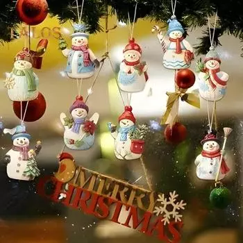 9/18 шт. Подвеска в виде снеговика, деревянное рождественское подвесное украшение, расписанный подвесной снеговик с бечевкой для праздничного декора рождественской елки 9pcs
