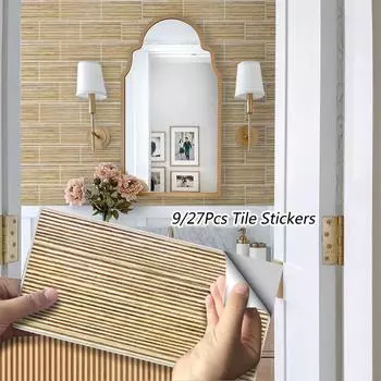 9/27 шт., наклейки на кухонную плитку, ванная комната, фартук, самоклеящаяся пленка, желтый деревенский эффект старого цемента 9Pcs