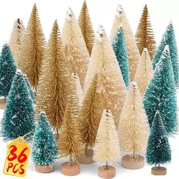 9/36 шт. Искусственные мини-елочки, фигурки из сосны на деревянной основе, рождественские настольные украшения, сделай сам, подарки на Новый год, декор 9PCS(1set)