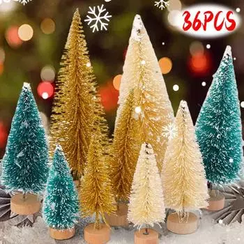 9/36 шт. Мини-рождественская елка, искусственная миниатюрная сосна, деревянная основа, рождественские настольные украшения, сделай сам, украшение для новогодней вечеринки 9PCS(1set)