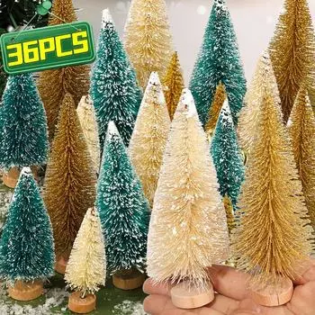 9/36 шт. миниатюрная искусственная рождественская елка мини сизаль снежный пейзаж рождественская елка украшение своими руками настольные праздничные украшения для вечеринок 9PCS(1set)