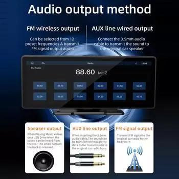 9,3-дюймовый автомобильный стерео MP5-плеер BT Hands-Free Calling FM-радио Поддержка Carplay Android Auto Phone чёрный