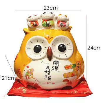 9,4-дюймовая керамическая фигурка совы, украшение Манеки-неко, удачливая кошка, копилка, фарфоровая монетница, украшение ФЭН-ШУЙ