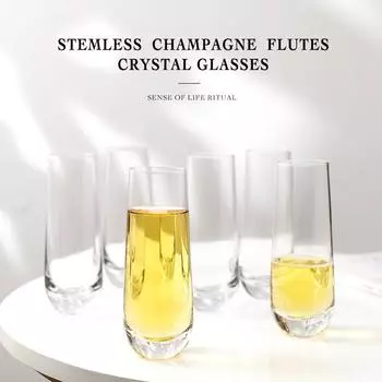 9.4oz Stemless Champagne Flutes Crystal Glasses Cocktail Cups for Rose, Prosecco, Mimosa, Great for Weddings and Parties