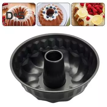 9,5-дюймовая форма для выпечки с антипригарным покрытием, рифленая круглая форма для выпечки фунтовых кексов, чизкейков, желе, желатина, прочная форма для выпечки с легкосъемным покрытием чёрный