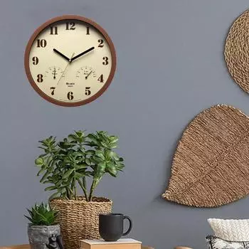 9,5-дюймовые простые модные часы-термометр для гостиной с деревянными весами, 12-часовые мини-настенные часы с термометром 9.5 inch