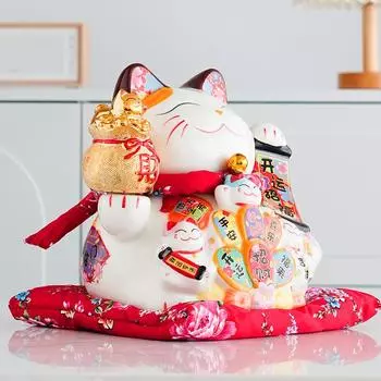 9,5-дюймовый керамический Манаки Неко Фэн-шуй Украшение Кошка-копилка для бизнеса, подарка, украшения для дома, копилка
