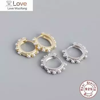 9,5 мм 925 стерлингового серебра жемчужина серьги-кольца европейские и американские металлические ветры геометрические круглые серьги ювелирные изделия золотой