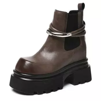 9,5 см женские ботинки из микрофибры 2024 года, новые осенне-весенние ботинки на платформе «челси» с клиновидной подошвой и скрытым каблуком, высокие ботильоны на молнии 34 чёрный