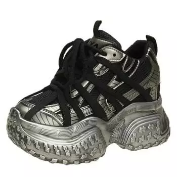 9.5CM New Breathable Mesh Spring Autumn Chunky Sneakers Heels High Platform Dad Shoes Women Fashion Wedges Casual Sport Sneakers 34 бежевый