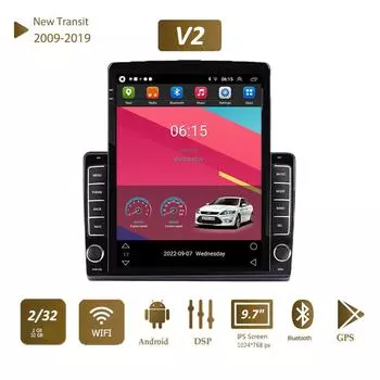 9,7 для Ford New Transit 2009-2019 Автомобильный радиоприемник Tesla с вертикальным экраном Carplay Android Авторадио Мультимедийный плеер 2 + 32 ГБ