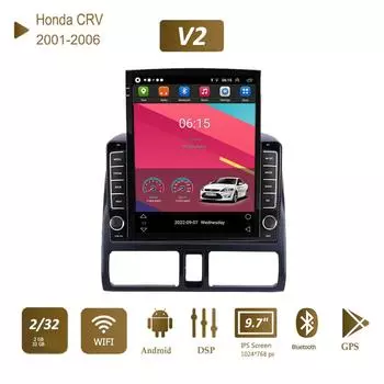 9,7 для Honda CRV 2001-2006 Автомобильный радиоприемник Tesla с вертикальным экраном Carplay Android Авторадио Мультимедийный плеер 2 + 32 ГБ