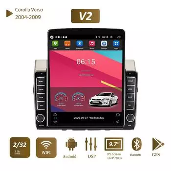 9,7 для Toyota Corolla Verso 2004-2009 Автомобильный радиоприемник Tesla с вертикальным экраном Carplay Android Авторадио Мультимедийный плеер 2 + 32 ГБ