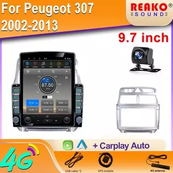 9,7-дюймовый экран Tesla в стиле Android 12 автомобильное радио для Peugeot 307 2001-2008 навигация GPS мультимедиа видеоплеер Carplay головное устройство 8 core 2GB+32GB