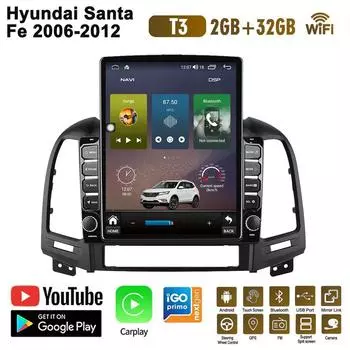 9,7-дюймовый автомобильный радиоприемник для Hyundai Santa Fe 2006-2012 Android 2 DIN Tesla вертикальный экран Carplay авто радио мультимедийный плеер 2 + 32 ГБ
