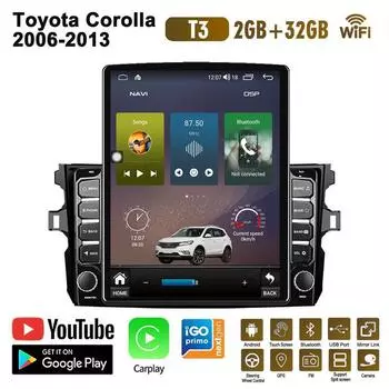 9,7-дюймовый автомобильный радиоприемник для Toyota Corolla 2006-2013 Android 2 DIN Tesla вертикальный экран Carplay авто радио мультимедийный плеер 2 + 32 ГБ