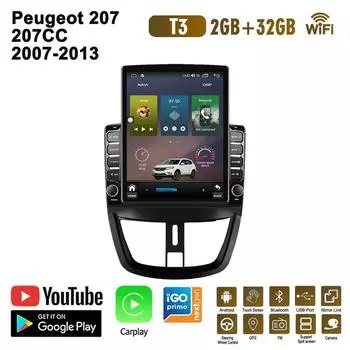 9,7-дюймовый автомобильный радиоприемник для Peugeot 207 207CC 2007-2013 Android 2 DIN Tesla вертикальный экран Carplay автомагнитола мультимедийный проигрыватель 2+32 ГБ