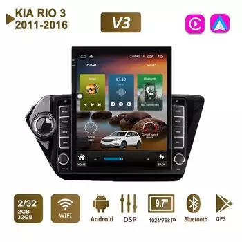 9,7-дюймовый автомобильный радиоприемник на базе Android для KIA RIO 3 2011-2016, 2 DIN Tesla, вертикальный экран, авторадио, мультимедийный плеер Carplay, 2 + 32 ГБ