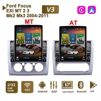 9,7-дюймовый автомобильный радиоприемник на базе Android для Ford Focus EXI MT 2 3 Mk2 Mk3 2004-2011 2 DIN Tesla с вертикальным экраном Carplay Авторадио Мультимедийный плеер 2 + 32 ГБ AT