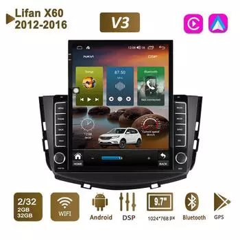9,7-дюймовый автомобильный радиоприемник на базе Android для Lifan X60 2012-2016, 2 DIN Tesla, вертикальный экран, авторадио, мультимедийный плеер Carplay, 2 + 32 ГБ