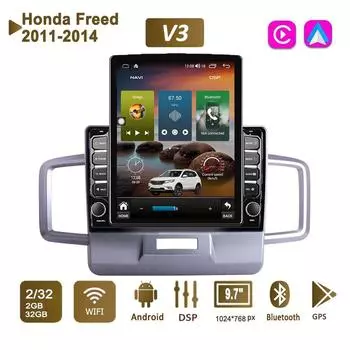 9,7-дюймовый автомобильный радиоприемник на базе Android для Honda Freed 2011-2014, 2 DIN Tesla, вертикальный экран, авторадио, мультимедийный плеер Carplay, 2 + 32 ГБ