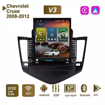 9,7-дюймовый автомобильный радиоприемник на базе Android для Chevrolet Cruze 2008-2012, 2 DIN Tesla, вертикальный экран, авторадио, мультимедийный плеер Carplay, 2 + 32 ГБ