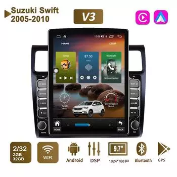 9,7-дюймовый автомобильный радиоприемник на базе Android для Suzuki Swift 2005-2010, 2 DIN Tesla, вертикальный экран, авторадио, мультимедийный плеер Carplay, 2 + 32 ГБ
