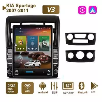 9,7-дюймовый автомобильный радиоприемник на базе Android для KIA Sportage 2007-2011, 2 DIN Tesla, вертикальный экран, авторадио, мультимедийный плеер Carplay, 2 + 32 ГБ