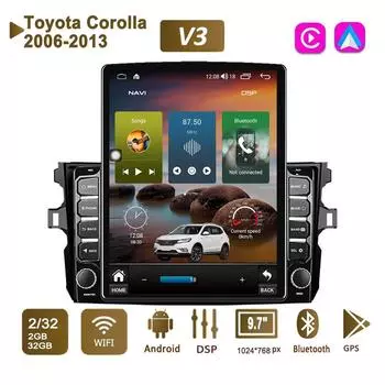 9,7-дюймовый автомобильный радиоприемник на базе Android для Toyota Corolla 2006-2013, 2 DIN Tesla, вертикальный экран, авторадио, мультимедийный плеер Carplay, 2 + 32 ГБ