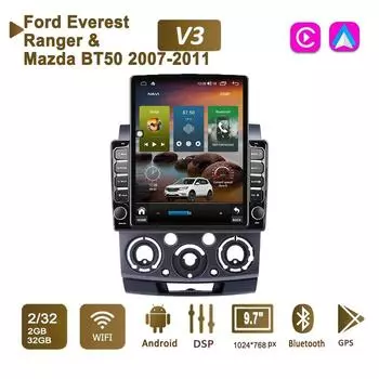 9,7-дюймовый автомобильный радиоприемник на базе Android для Ford Everest Ranger и Mazda BT50 2007-2011, 2 DIN Tesla, вертикальный экран, авторадио, мультимедийный плеер Carplay, 2 + 32 ГБ