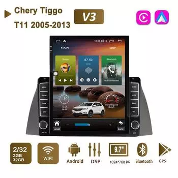 9,7-дюймовый автомобильный радиоприемник на базе Android для Chery Tiggo T11 2005-2013 2 DIN Tesla, вертикальный экран, авторадио, мультимедийный плеер Carplay, 2 + 32 ГБ